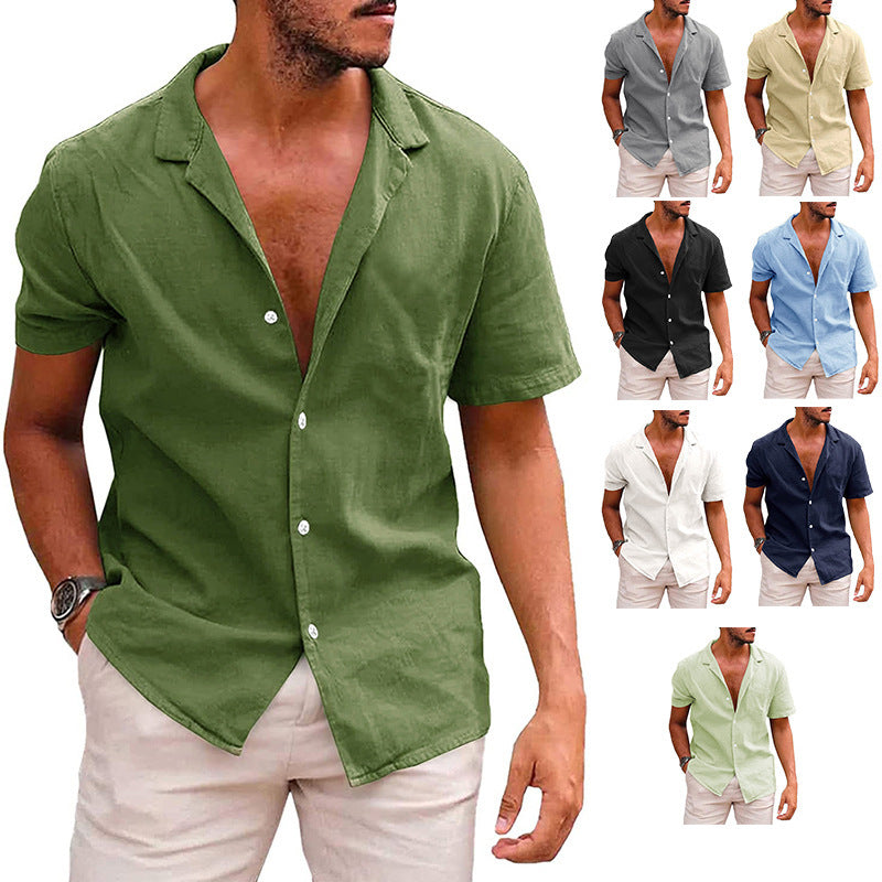 Men’s Casual Short Sleeve Button Down Beach Shirt for Summer