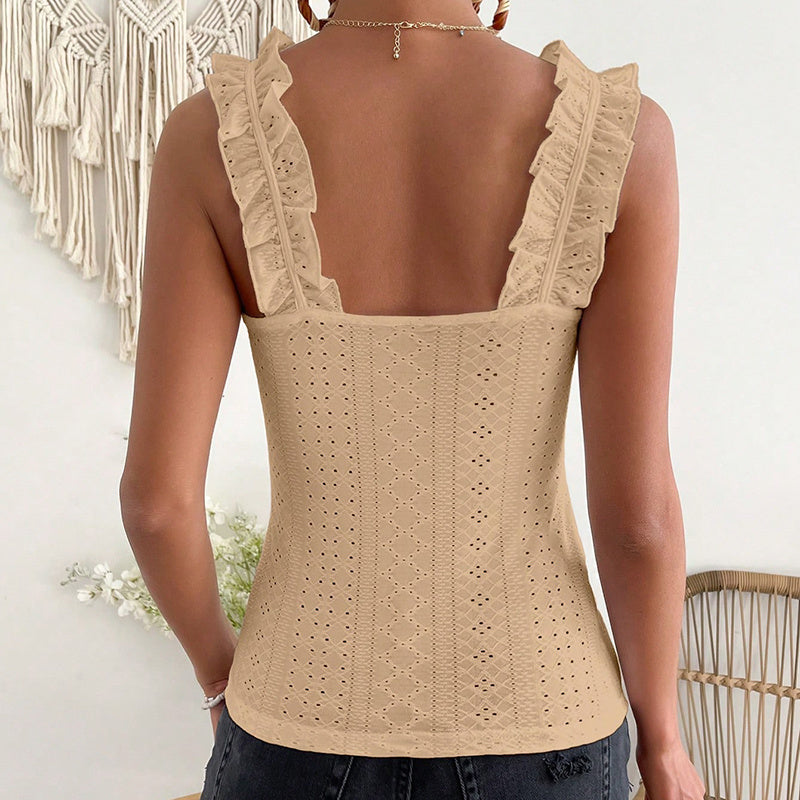 Women’s Ruffle Strap Square Neck Sleeveless Tank Top