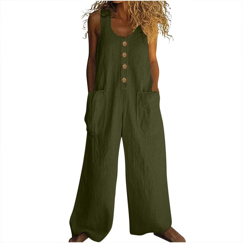 Women’s Elegant Wide-Leg Button Front Jumpsuit