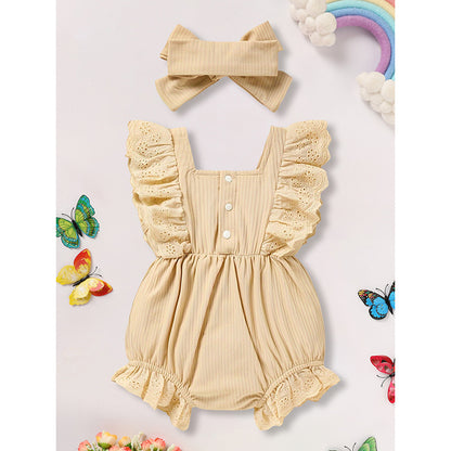 Baby Girl Square Neck Bow Onesie with Headband