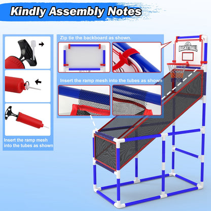 1Set Kids Basketball Game Set With 2 Balls Adjustable Height Basketball Hoop Arcade Game Indoor Outdoor Toys For Boys Girls Aged 3 To 12