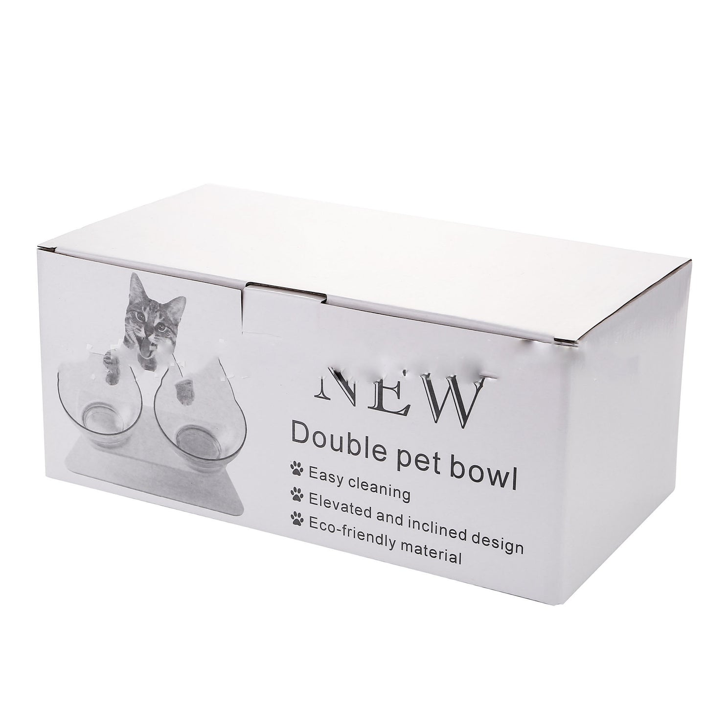 Non-Slip Double Cat & Dog Bowl with Raised Stand – Transparent Pet Feeder for Healthy Eating & Cervical Protection