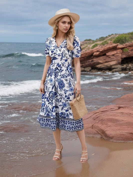 2025 Women’s Floral Print V-Neck Dress
