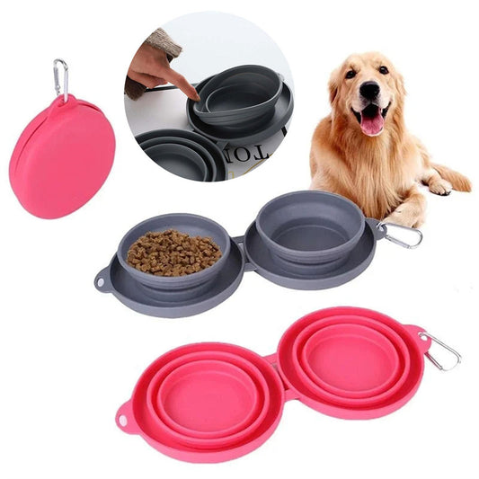 Foldable Double Rubber Pet Feeding Bowl for Dogs & Cats