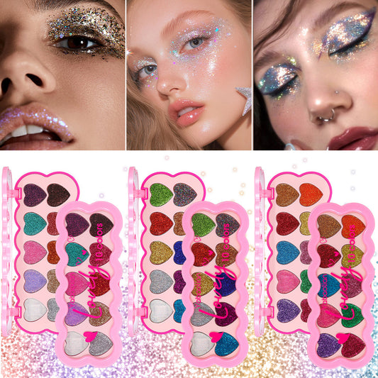 Pearlescent Heart Eyeshadow Palette – 10 Colors Glitter Sequins
