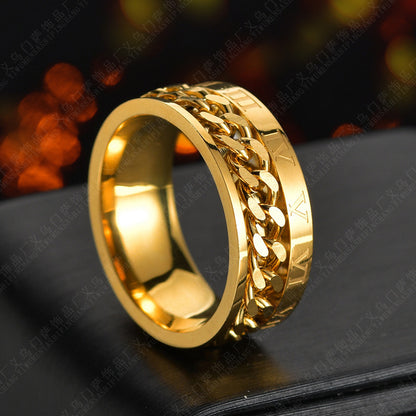 Roman Numeral Rotatable Chain Ring – Titanium Steel Spinner Bottle Opener Ring for Men & Couples