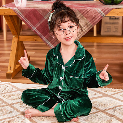 Children's Gold Velvet Pajama Set – Soft Solid Color Sleepwear