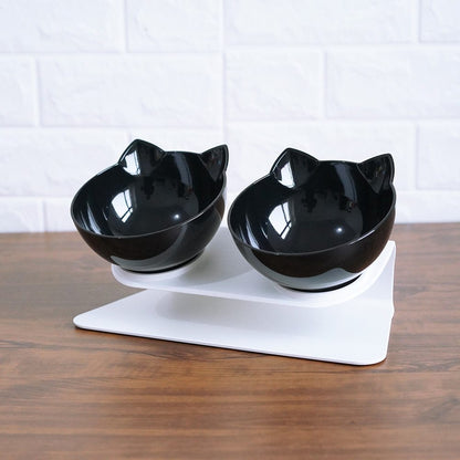 Non-Slip Double Cat & Dog Bowl with Raised Stand – Transparent Pet Feeder for Healthy Eating & Cervical Protection