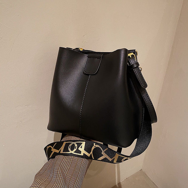 French Style Wide Strap Bucket Bag