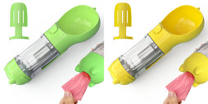 3-in-1 Dog & Cat Water Bottle – Portable Feeder, Bowl & Garbage Bag Dispenser for Travel