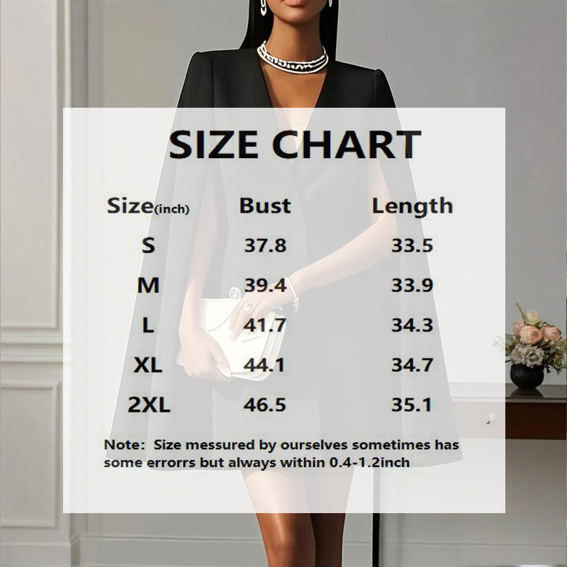 Women’s Elegant V-Neck Double-Breasted Cape Blazer Dress
