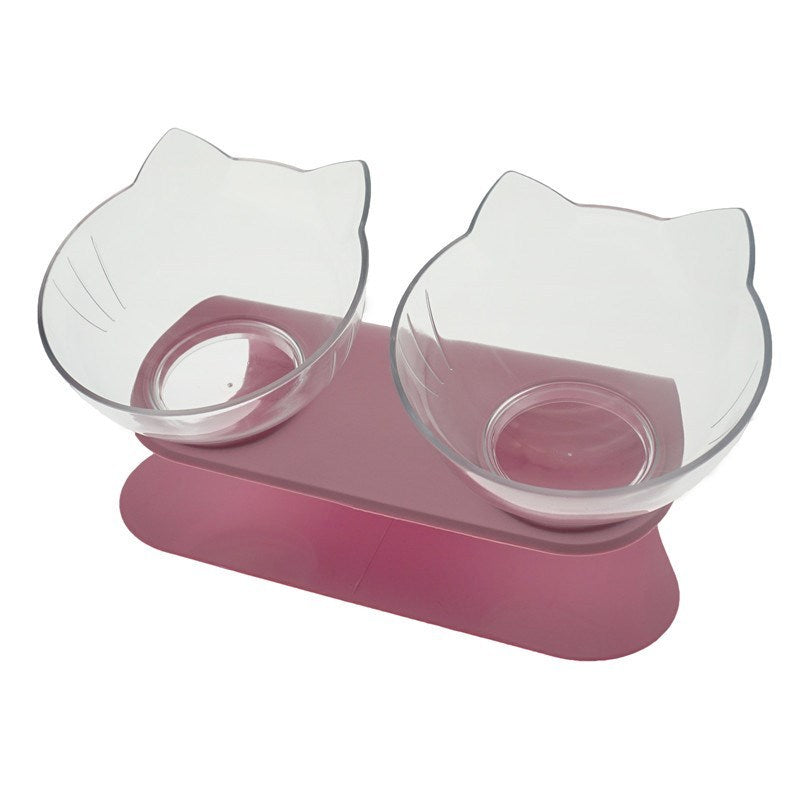 Non-Slip Double Cat & Dog Bowl with Raised Stand – Transparent Pet Feeder for Healthy Eating & Cervical Protection