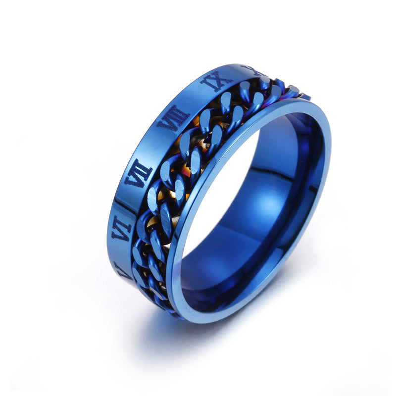 Roman Numeral Rotatable Chain Ring – Titanium Steel Spinner Bottle Opener Ring for Men & Couples