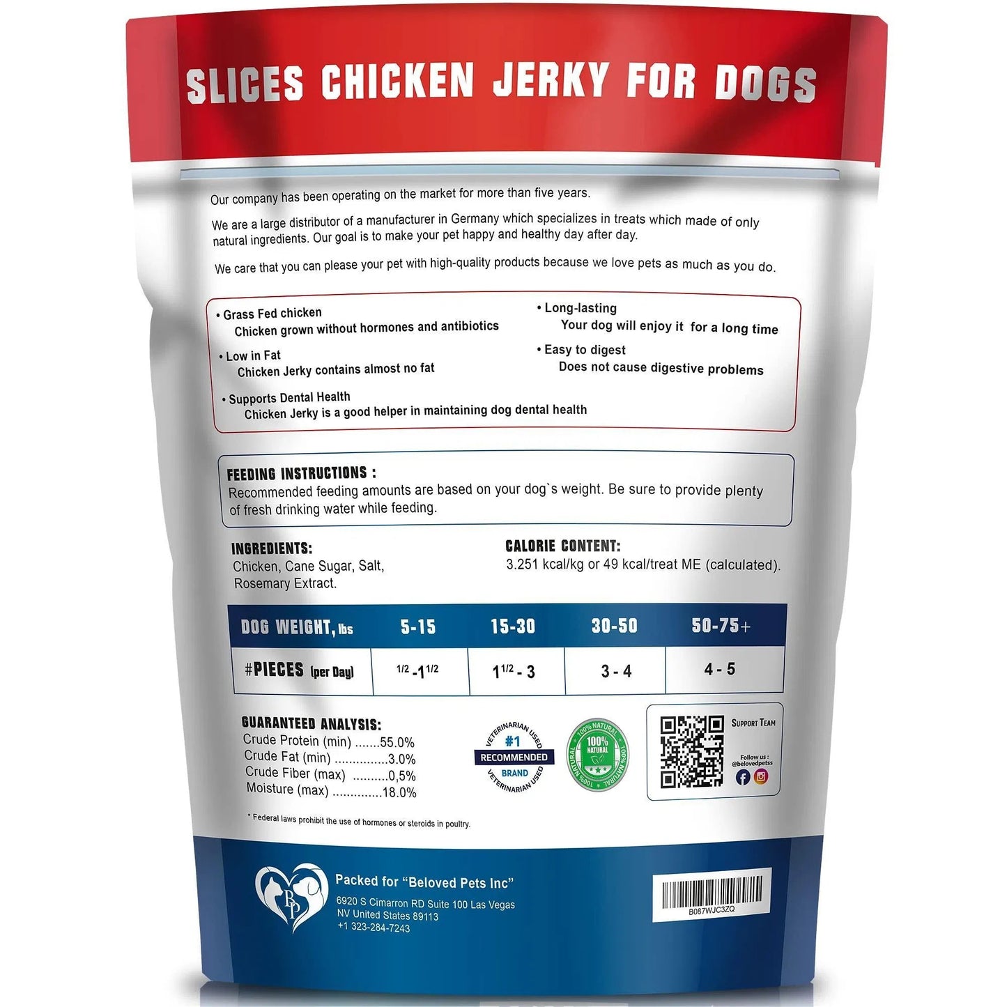 Chicken Jerky Dog Treats – All Natural Grain-Free High Protein Pet Snacks (1.5 lb)