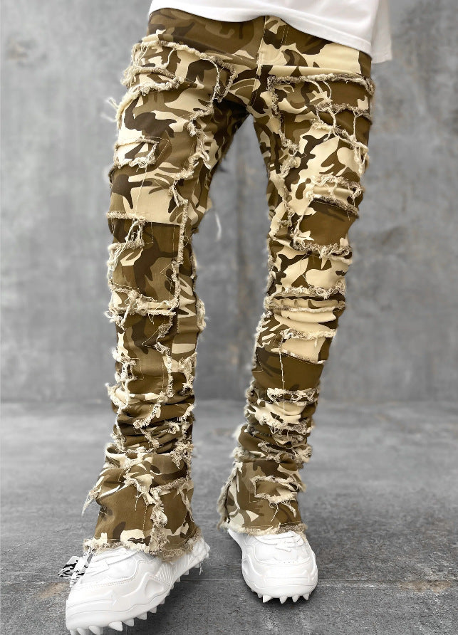 Men’s Stacked Jeans – Slim Fit Patched Denim Trousers
