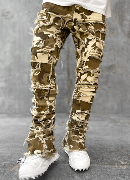 Men’s Stacked Jeans – Slim Fit Patched Denim Trousers