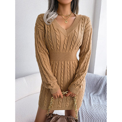 Women’s 2025 Fall Winter V-Neck Knit Sweater Dress