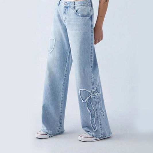 Women’s Embroidered Butterfly Straight Baggy Jeans