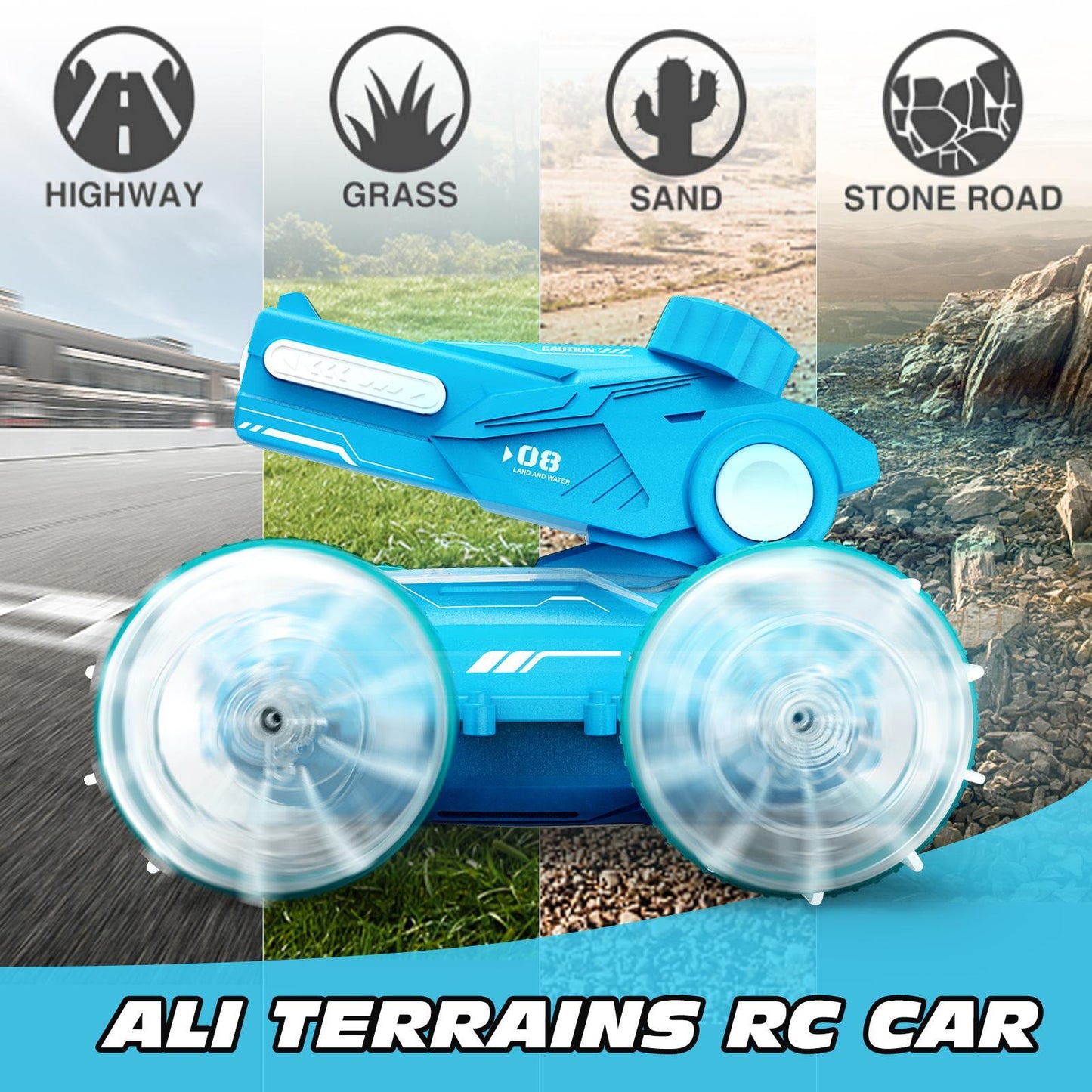 Children's All-terrain Amphibious Tank Remote Control Toy Car With Automatic Water Spray And Lighting Effects.