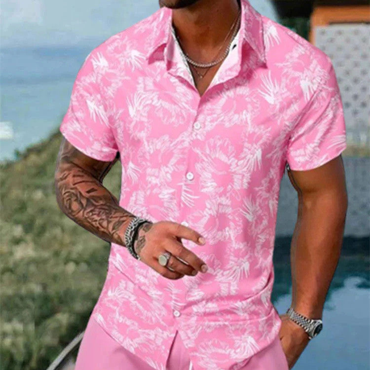 Men’s 3D Printed Short Sleeve Shirt – Slim Fit Lapel Collar Casual Summer Top