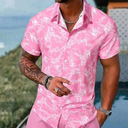 Men’s 3D Printed Short Sleeve Shirt – Slim Fit Lapel Collar Casual Summer Top
