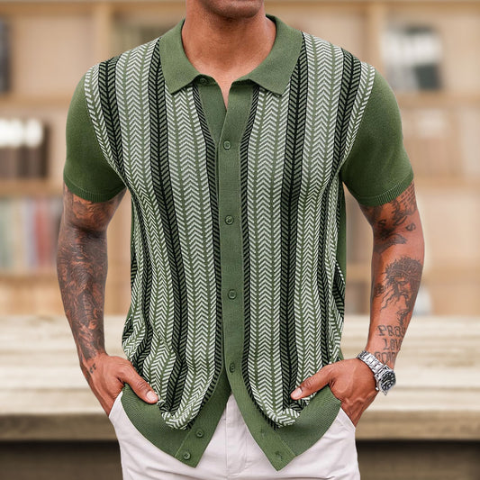 Men’s Casual Striped Jacquard Sweater – Lightweight Knit Pullover for Everyday Wear