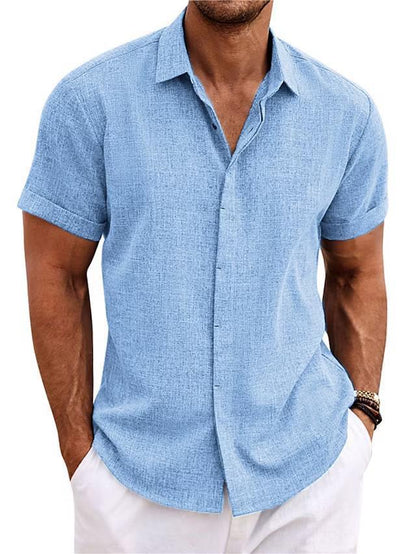 Men's Solid Linen Short Sleeve Shirt – Loose Fit