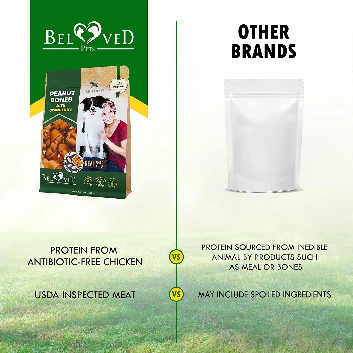 Dog Peanut Butter Bones with Cranberry – Rawhide-Free Chews, Organic Healthy Snacks for Small & Large Dogs