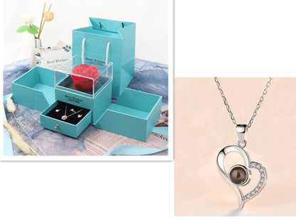 Valentine’s Day Metal Rose Jewelry Box – Necklace Gift