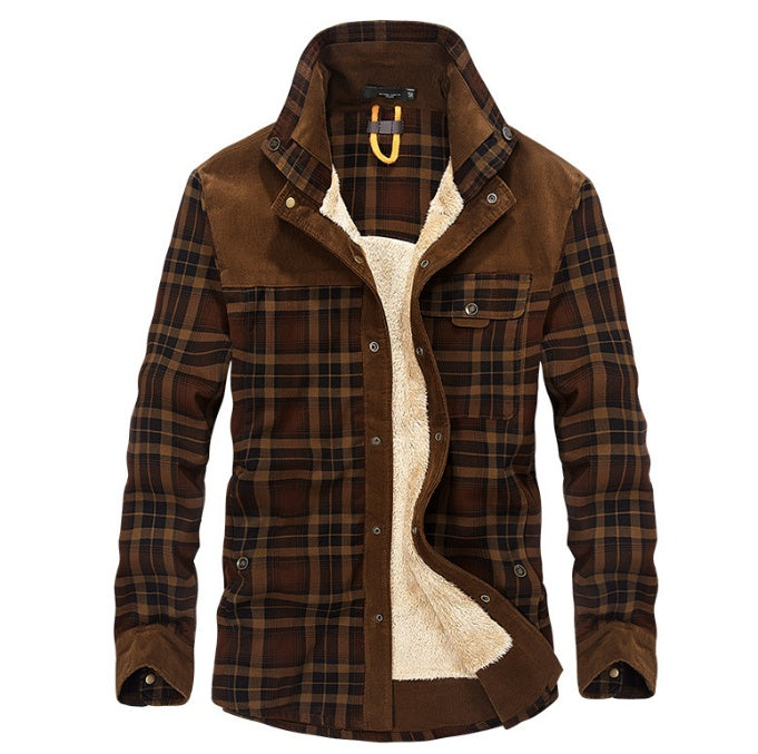 Men's Winter Fleece Jacket – Warm Cotton Plaid Coat