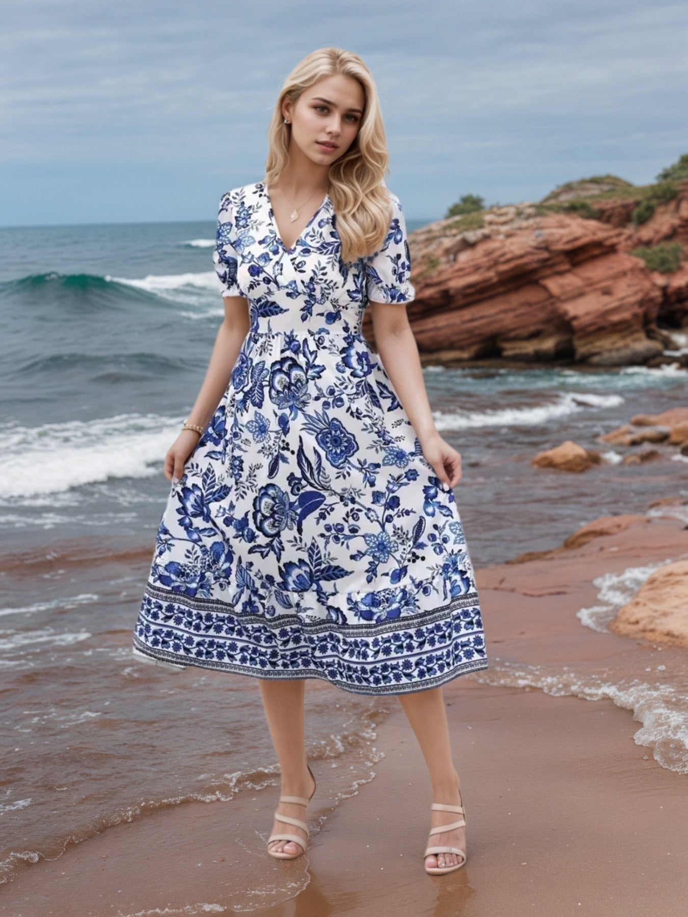 2025 Women’s Floral Print V-Neck Dress