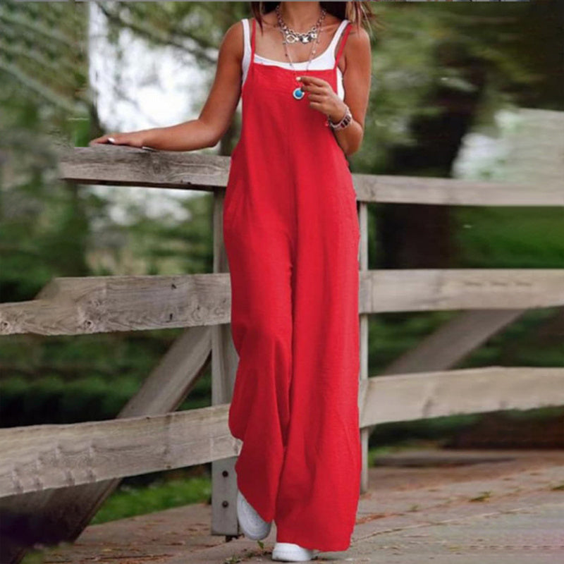 Plus Size Women’s Sleeveless Casual Jumpsuit with Pockets