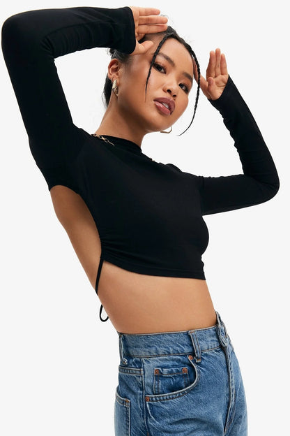 Women’s Solid Tie Backless Crop Top