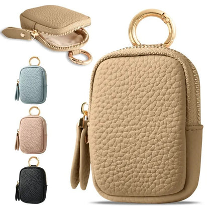 Leather Coin Purse Mini Zipper Wallet Keychain