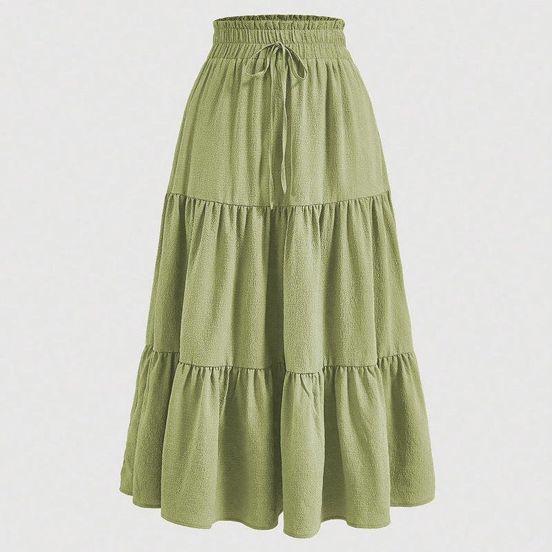 Women’s High-Waist Pleated Midi Skirt with Knot Detail