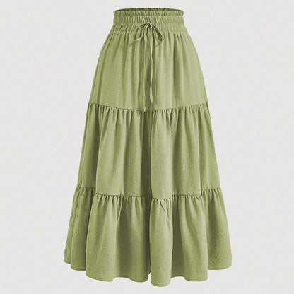 Women’s High-Waist Pleated Midi Skirt with Knot Detail