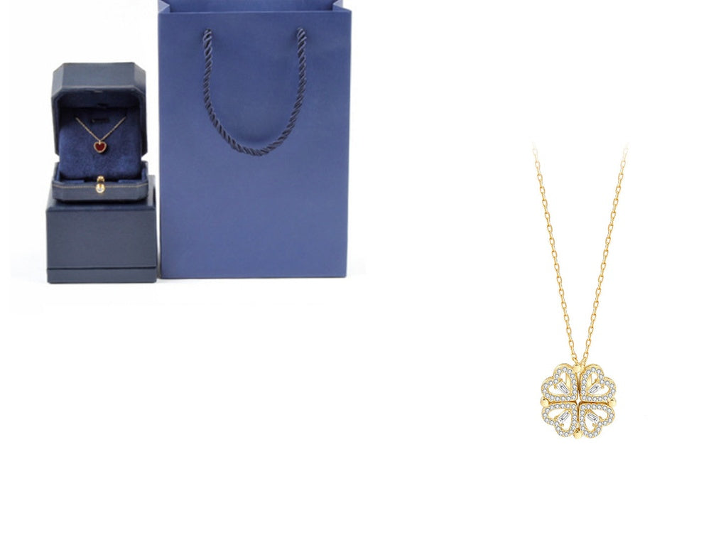Women’s Zircon Four-leaf Clover Necklace – Multi-Wear Detachable Clavicle Chain