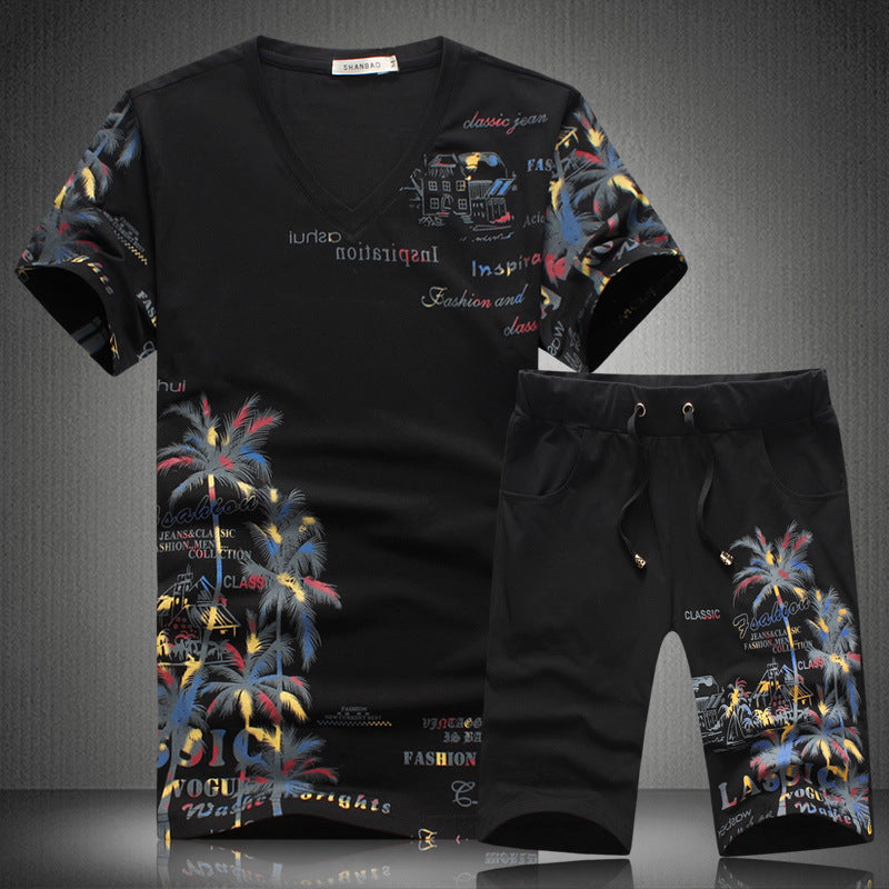 Men’s Printed Two-Piece Leisure Set – Short Sleeve T-Shirt & Shorts