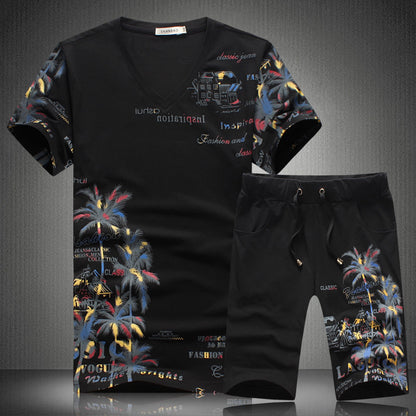 Men’s Printed Two-Piece Leisure Set – Short Sleeve T-Shirt & Shorts