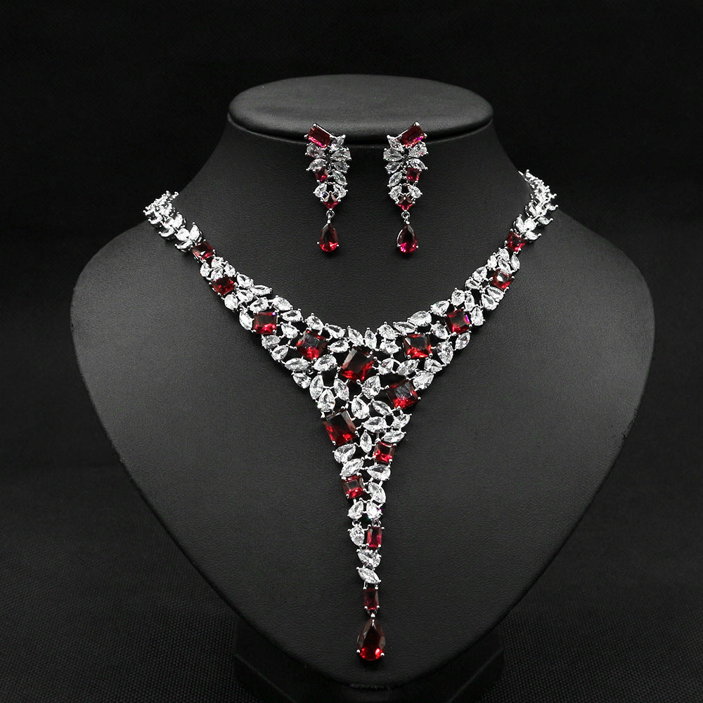 Colorful Zircon Necklace & Earrings Set