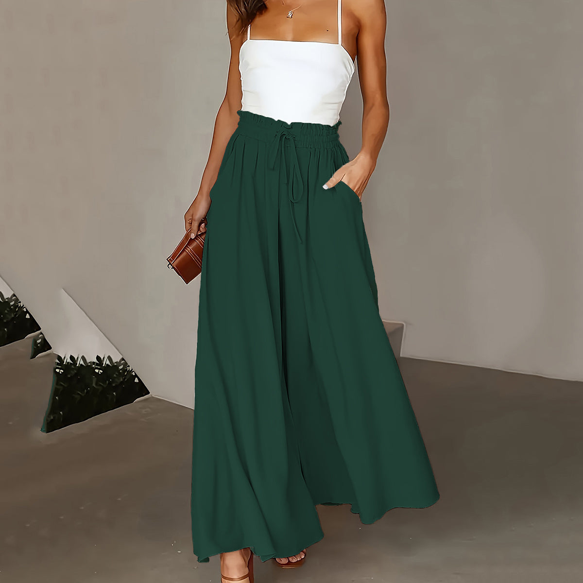 Women’s Plus Size Wide Leg Pants with Paper Bag Waist