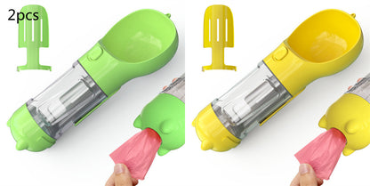 3-in-1 Dog & Cat Water Bottle – Portable Feeder, Bowl & Garbage Bag Dispenser for Travel