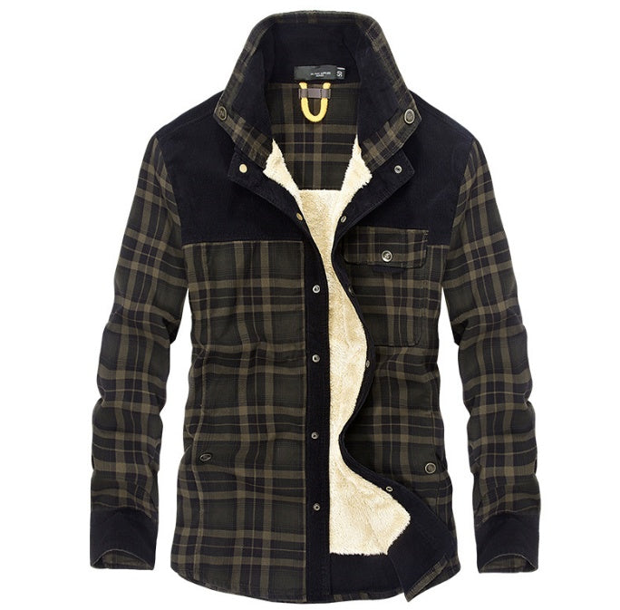 Men's Winter Fleece Jacket – Warm Cotton Plaid Coat