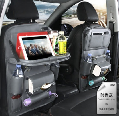 PU Leather Car Seat Organizer – Waterproof Backseat Storage Bag with Tray