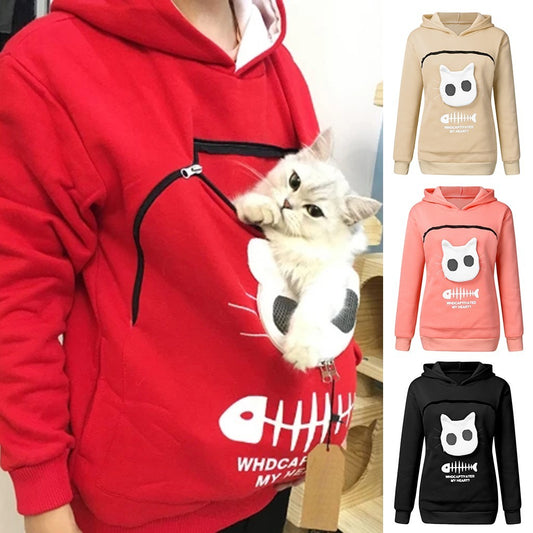 Women’s Hoodie Sweatshirt with Cat Pocket Design