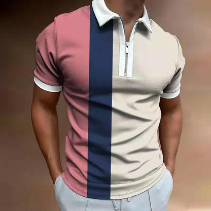 Men’s Polo Shirt – Striped Short Sleeve Lapel T-Shirt