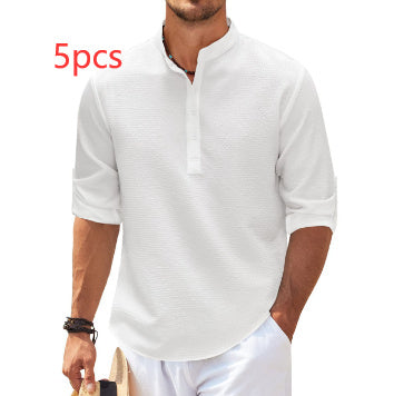 Men's Solid Color Long Sleeve Stand Collar Shirt