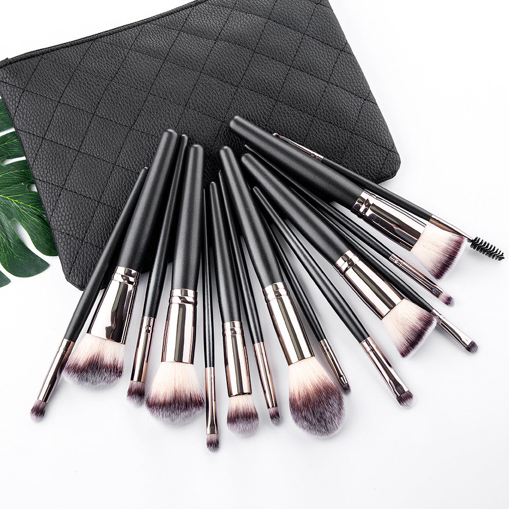 "15-Piece Matte Black Makeup Brush Set Full Cosmetic Tools"