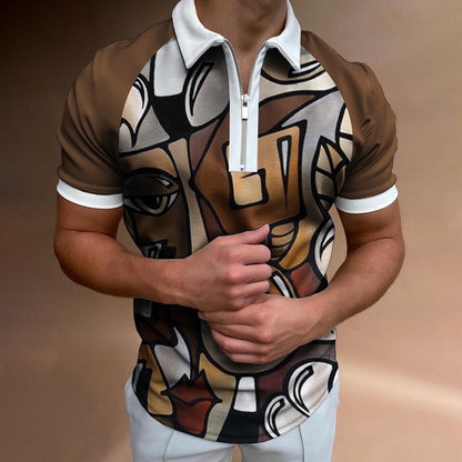 Men’s Polo Shirt – Striped Short Sleeve Lapel T-Shirt
