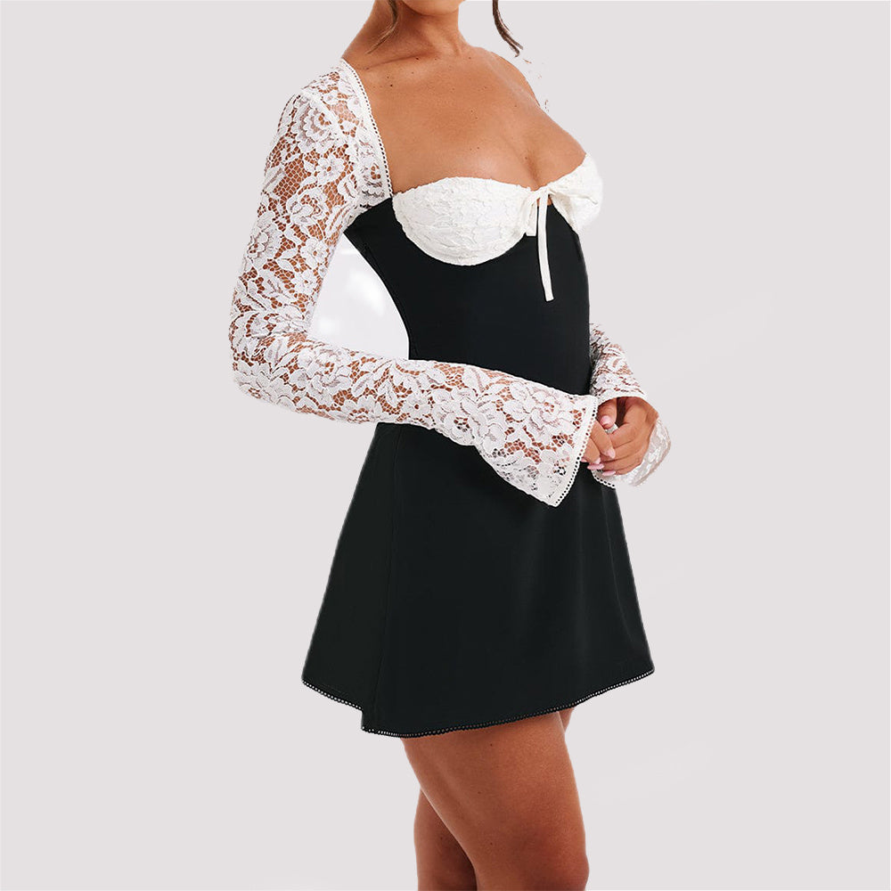 Women's Y2K Lace Long Sleeve Backless Corset Dress